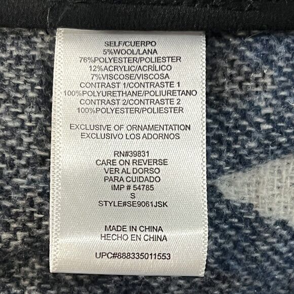 SAM EDELMAN Tribal Blanket Coat Women's S Boho Jacket Fringe Wool Blue Southwest - Picture 9 of 10